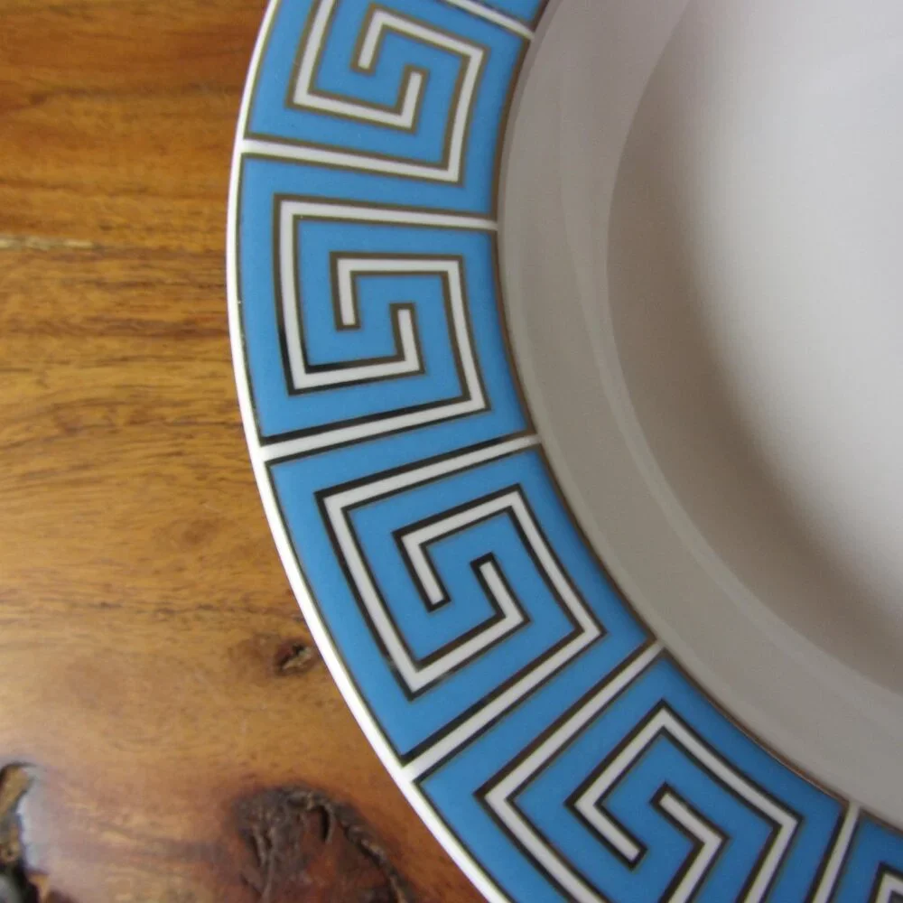 Jonathan Adler silver & blue greek key bowls- pair of 2 (W5103)